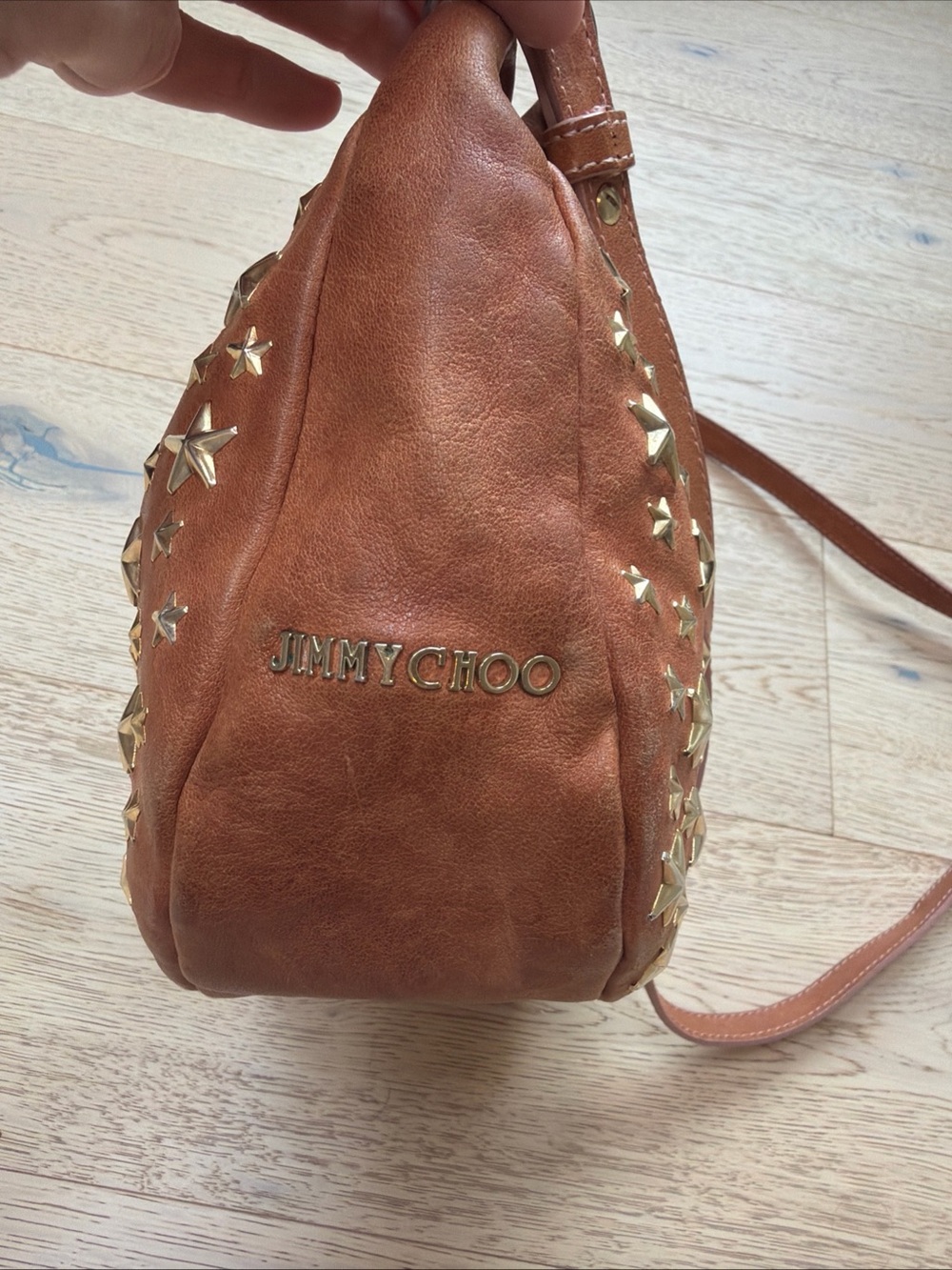 Jimmy Choo Brown Leather Star-Stud Crossbody Bag - Picture 3 of 14